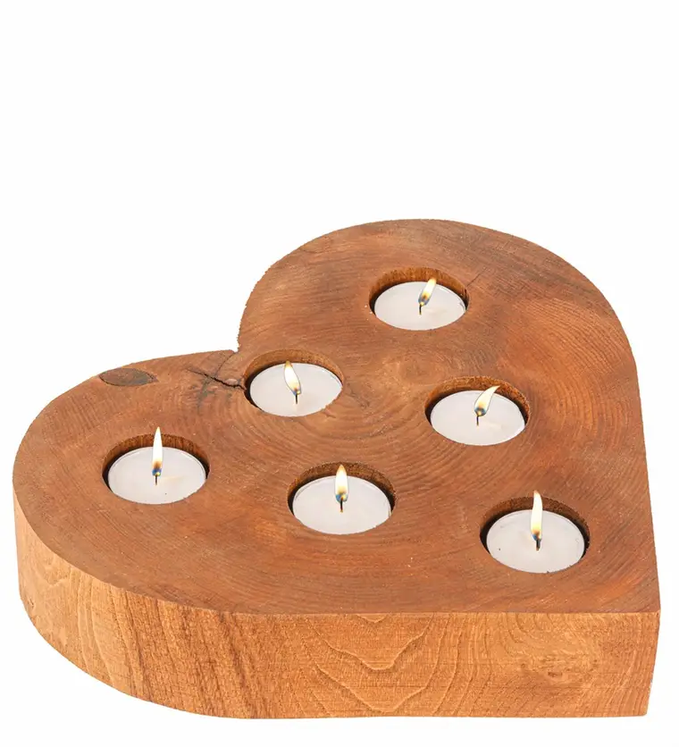 Ahşap Kalp 6'lı Tealight Mum - Isparta çiçek siparişi