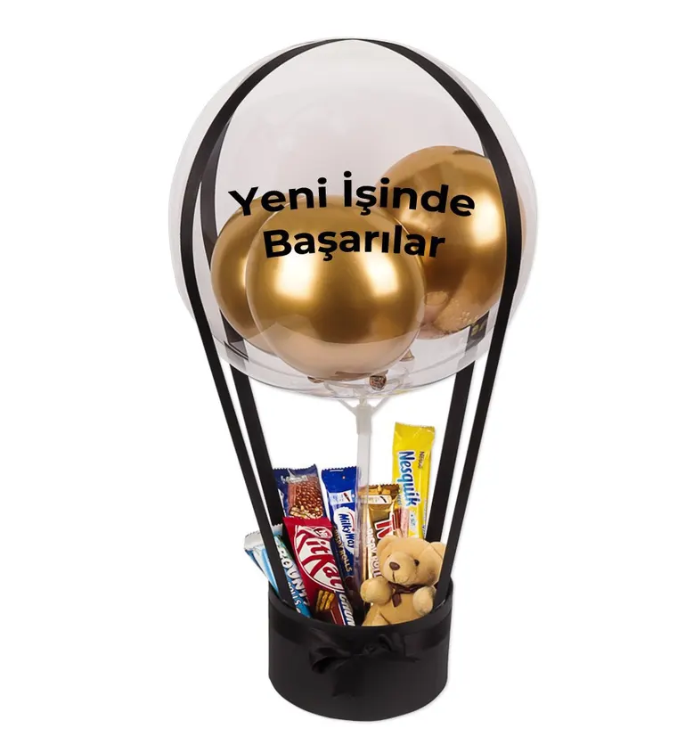 Balonlu Peluşlu Çikolata Kutusu v2 Siyah - Sinop çiçek siparişi