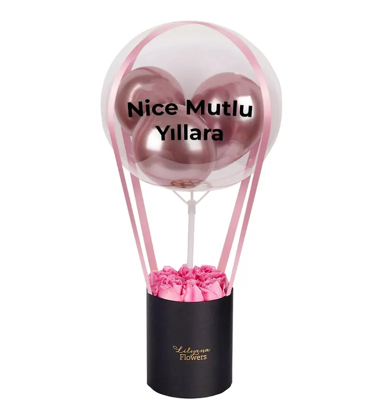Balonlu Siyah Kutuda Pembe Gül - Aksaray çiçek siparişi