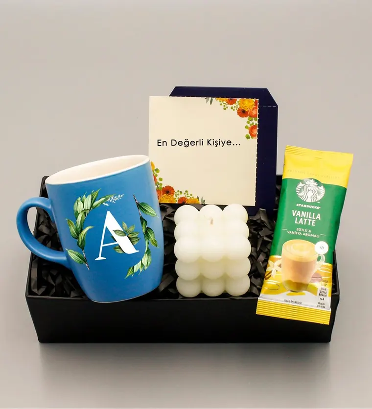 Kişiye Özel Mavi Bulut Kupa & Bubble Mum & Vanilla Latte Hediye Seti - Artvin çiçek siparişi