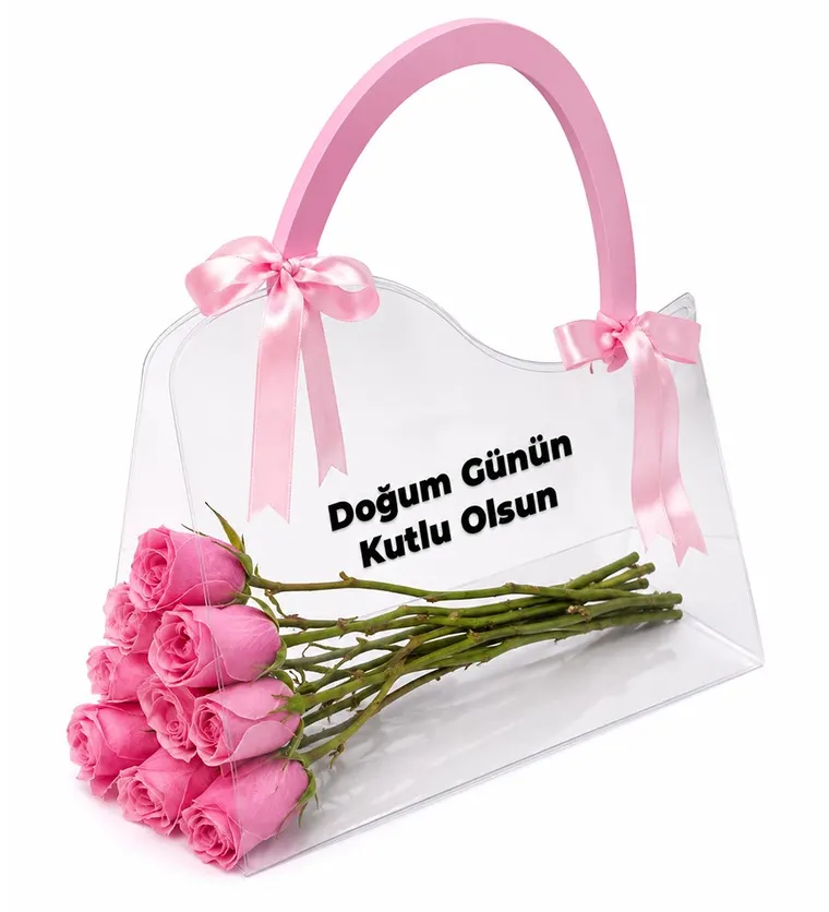 Şeffaf Çantada Pembe Gül Buketi - Sinop çiçek siparişi