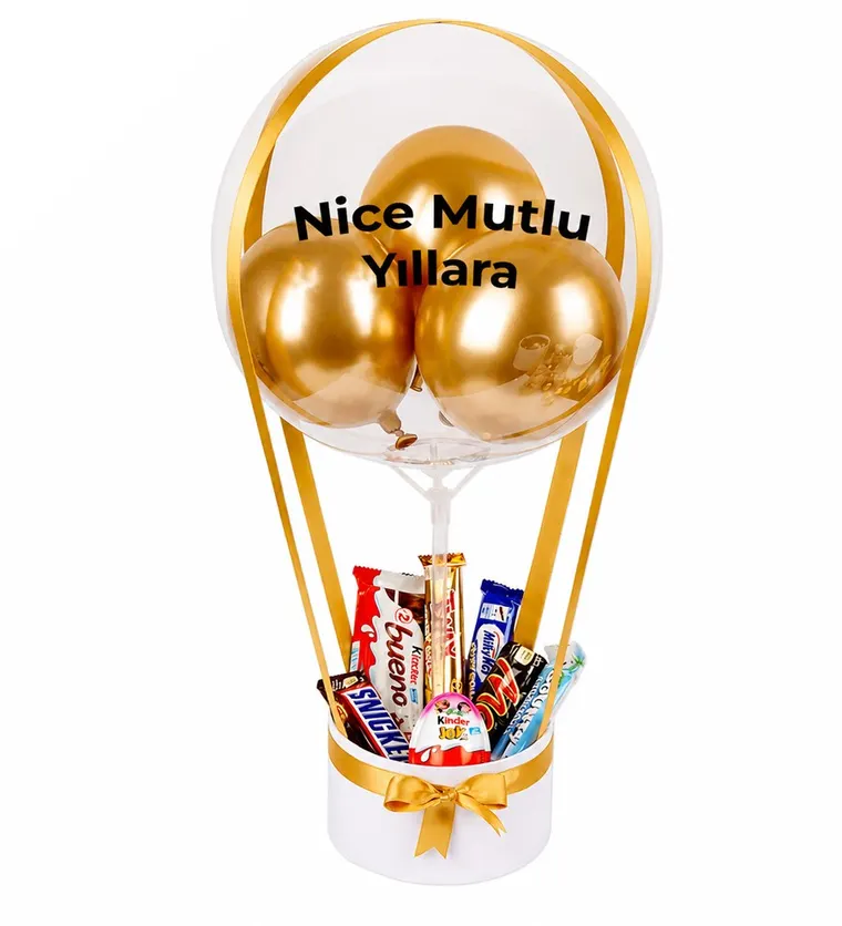 Balonlu Çikolata Beyaz Kutu Gold - Iğdır çiçek siparişi
