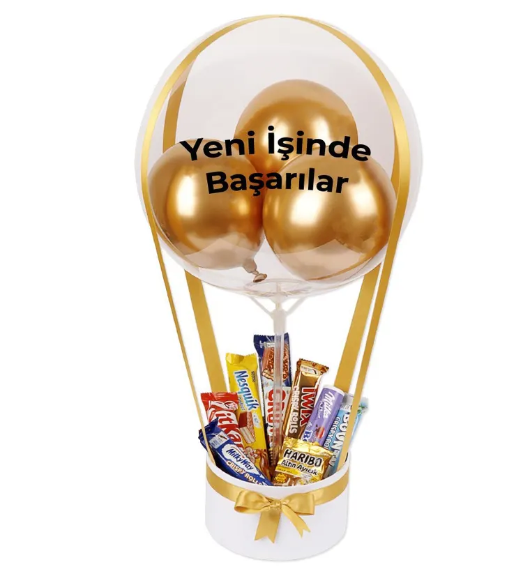 Balonlu Çikolata Kutusu v2 Beyaz Gold - Aksaray çiçek siparişi