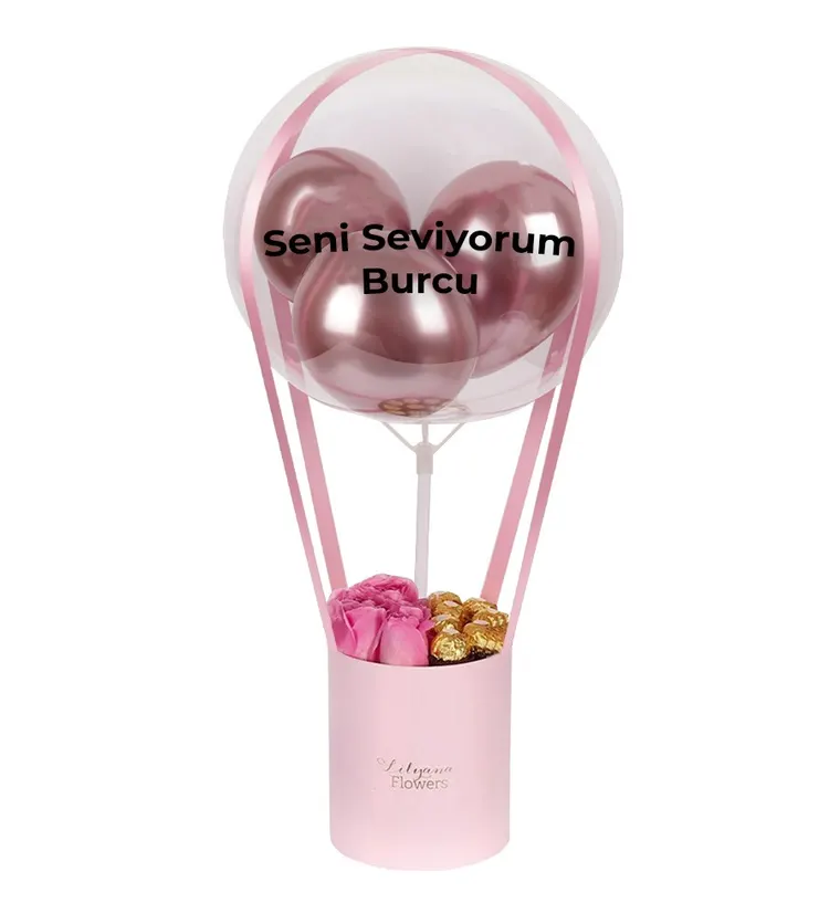 Balonlu Çikolatalı Pembe Kutuda Pembe Gül - Bitlis çiçek siparişi