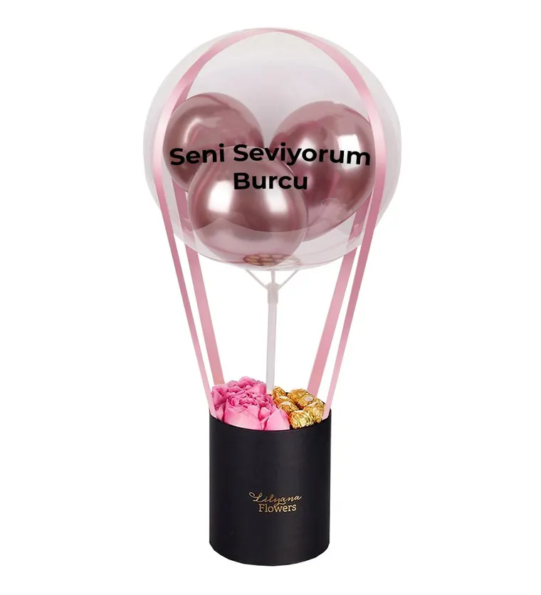Balonlu Çikolatalı Siyah Kutuda Pembe Gül - Bitlis çiçek siparişi