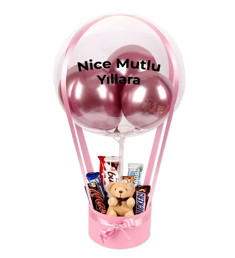 Balonlu Peluşlu Çikolata Kutusu Pembe - Iğdır çiçek siparişi