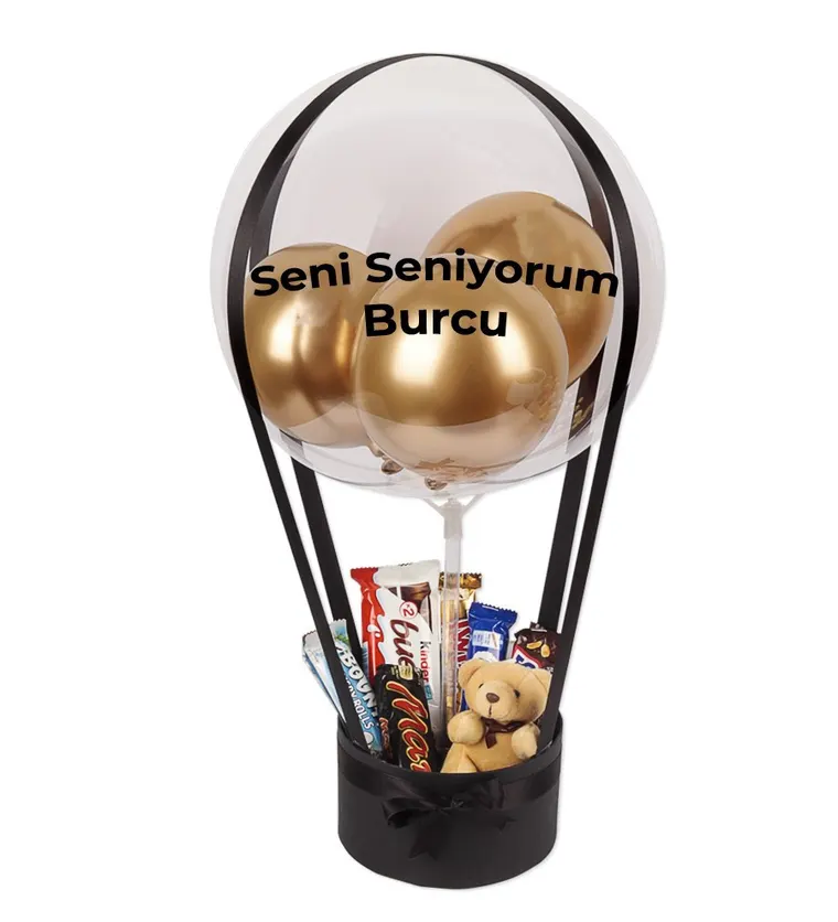 Balonlu Peluşlu Çikolata Kutusu Siyah - Iğdır çiçek siparişi