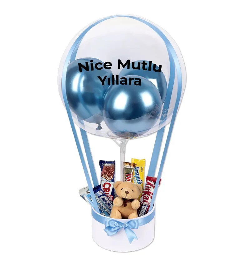 Balonlu Peluşlu Çikolata Kutusu v2 Mavi - Bartın çiçek siparişi