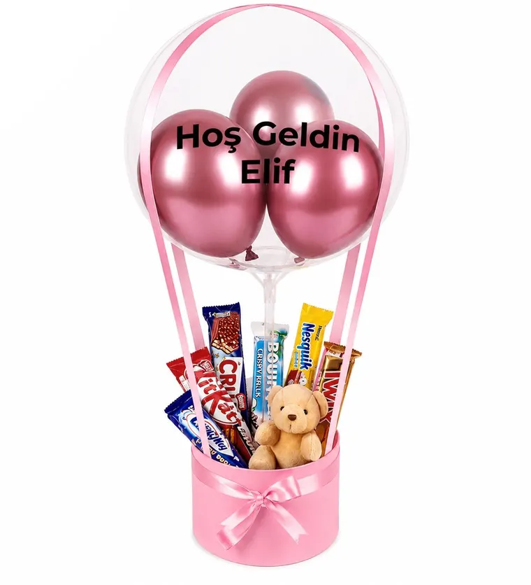 Balonlu Peluşlu Çikolata Kutusu v2 Pembe - Bitlis çiçek siparişi
