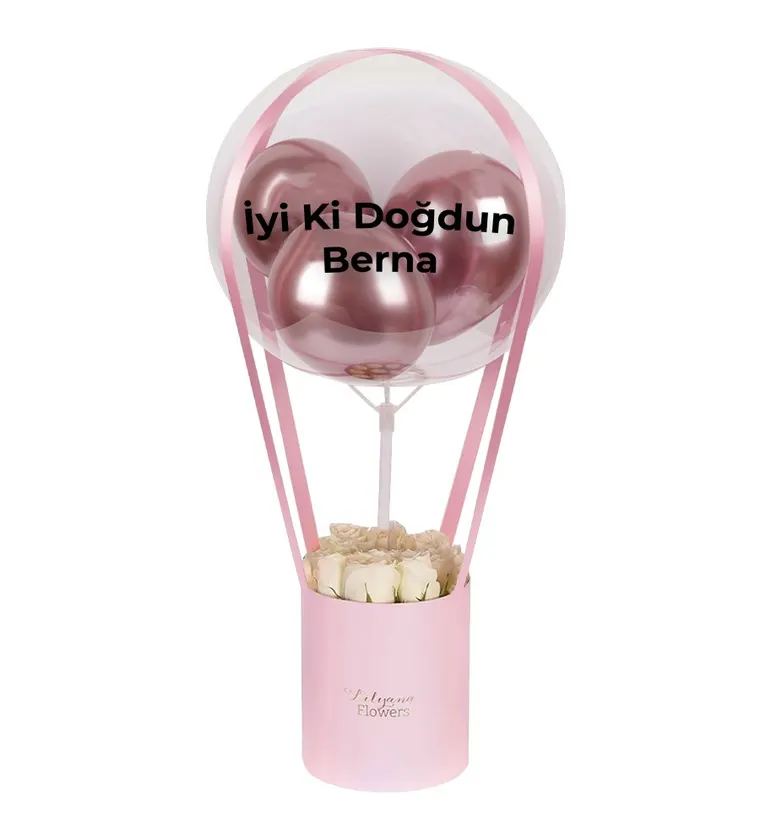 Balonlu Pembe Kutuda Beyaz Gül - Aksaray çiçek siparişi