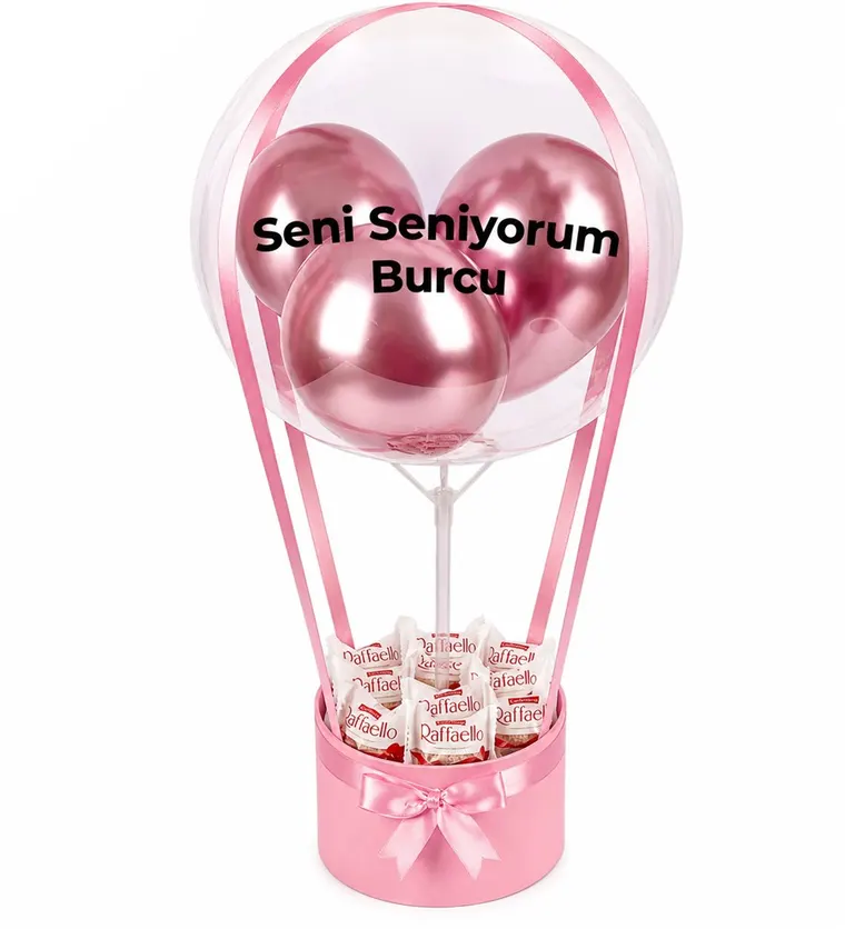 Balonlu Raffaello Çikolatalı Pembe Kutu - Aksaray çiçek siparişi