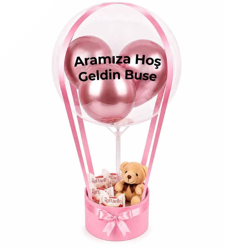 Balonlu Raffaello Peluşlu Çikolatalı Pembe Kutu - Bartın çiçek siparişi