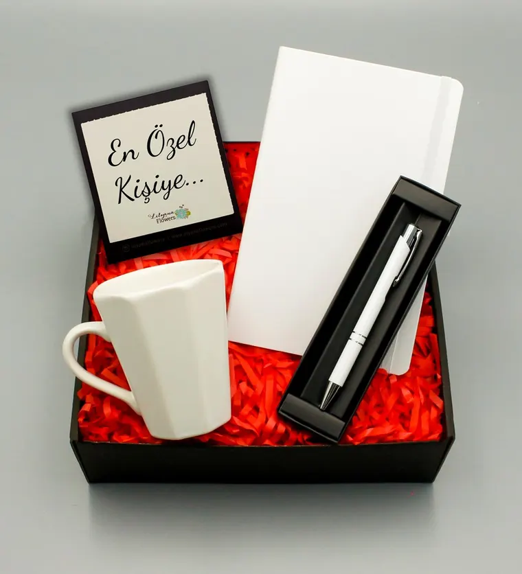 Beyaz Defter & Beyaz Kupa & Beyaz Roller Kalem Hediye Seti - Bartın çiçek siparişi
