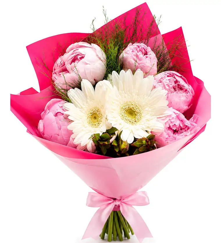 Beyaz Gerbera ve Pembe Şakayık Buketi - Burdur çiçek siparişi