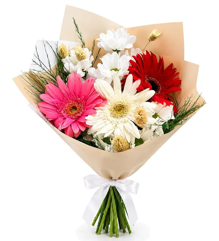 Beyaz Papatya ve Renkli Gerbera Buketi - Ağrı çiçek siparişi