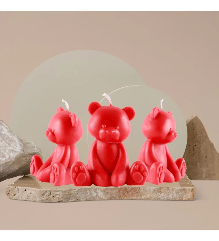 Doğal Soya Wax 3'lü Ayıcık Mum - Kırmızı - Bitlis çiçek siparişi