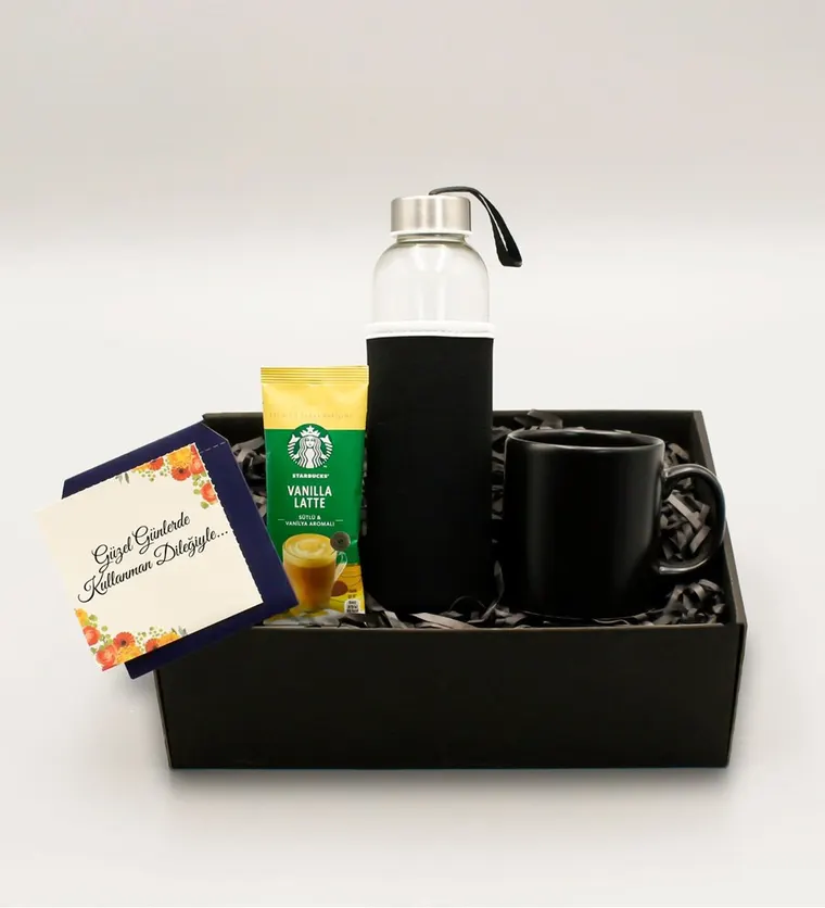 H2O Kılıflı Suluk & Siyah Kupa & Starbucks Cafe Latte Hediye Seti - Edirne çiçek siparişi