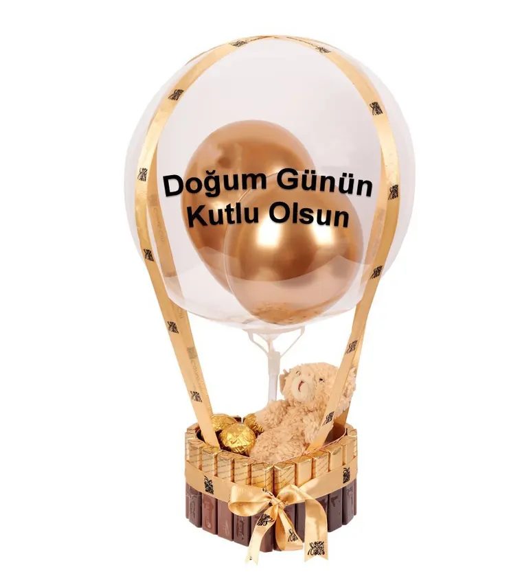 Kalp Golden Merci Serisi Balonlu Peluşlu Gold Fındıklı Çikolata - Aksaray çiçek siparişi