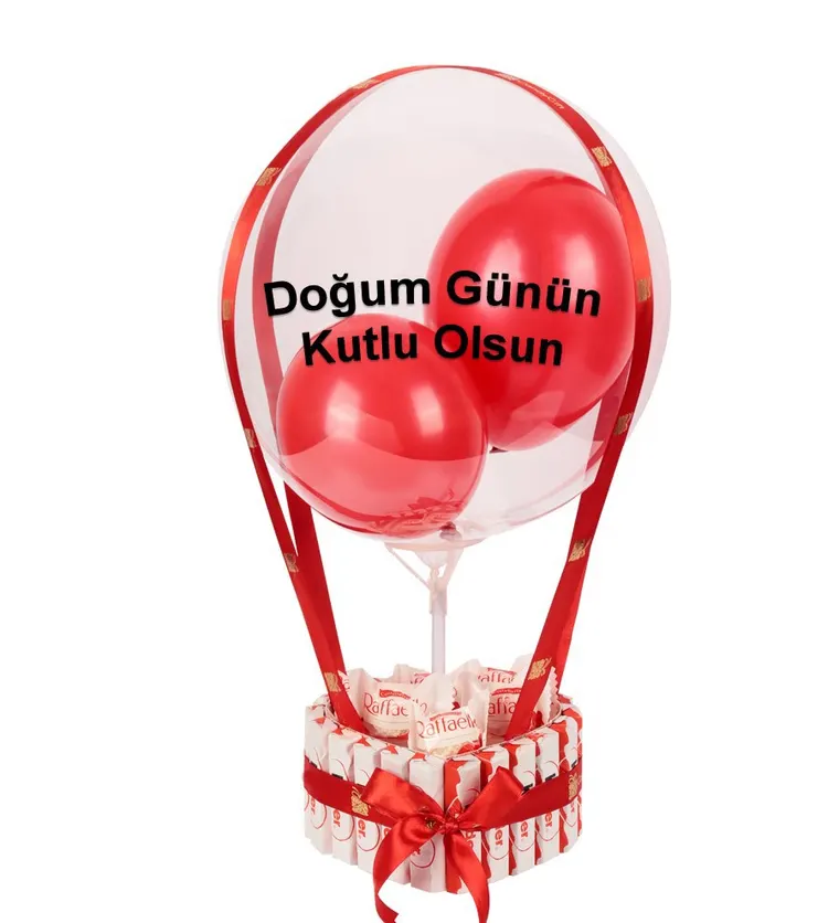 Kinder Kaplı Balonlu Kalp Raffaello Çikolata - Iğdır çiçek siparişi