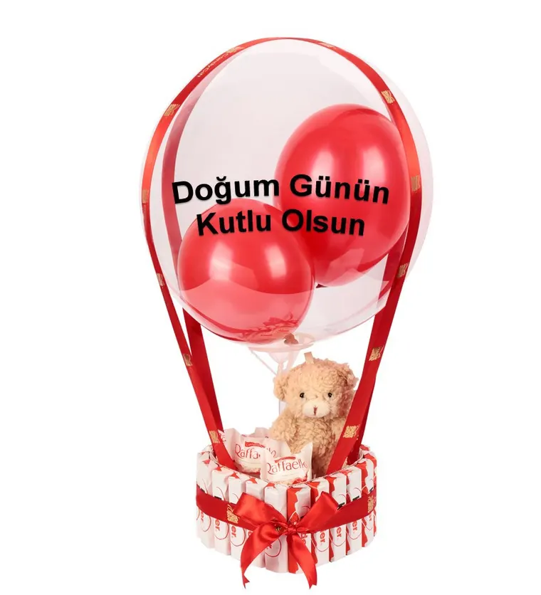 Kinder Kaplı Balonlu Kalp Raffaello Çikolata Peluşlu - Iğdır çiçek siparişi
