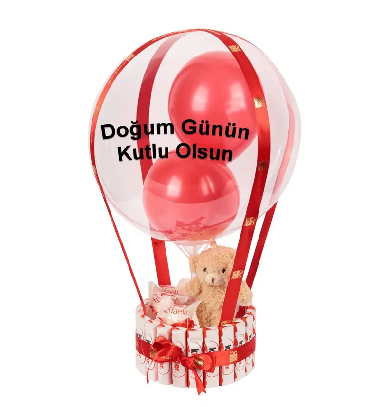 Kinder Kaplı Balonlu Peluşlu Raffaello Çikolata - Iğdır çiçek siparişi