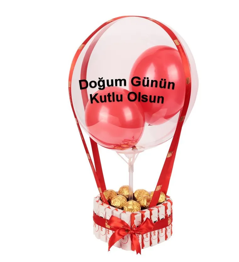 Kinder Kaplı Kalp Balonlu Gold Fındıklı Çikolata - Iğdır çiçek siparişi