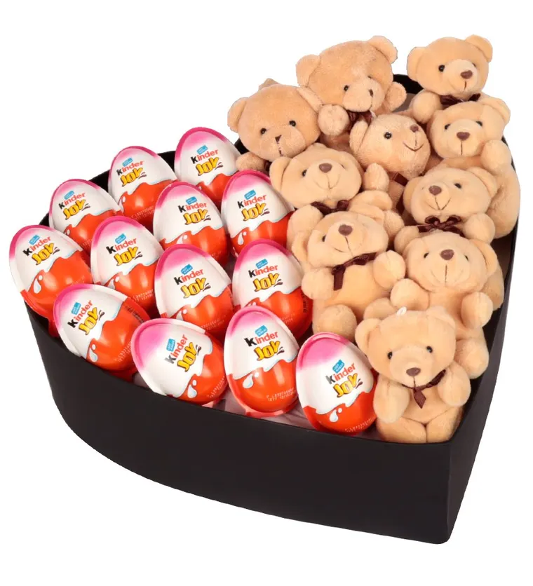 Kinder ve Mini Ayıcıklı Kalp Dev Kutu - Adana çiçek siparişi