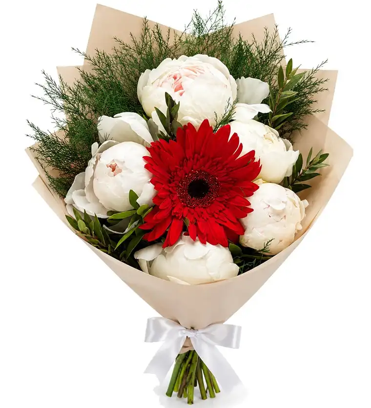 Kırmızı Gerbera ve Beyaz Şakayık Buketi - Burdur çiçek siparişi