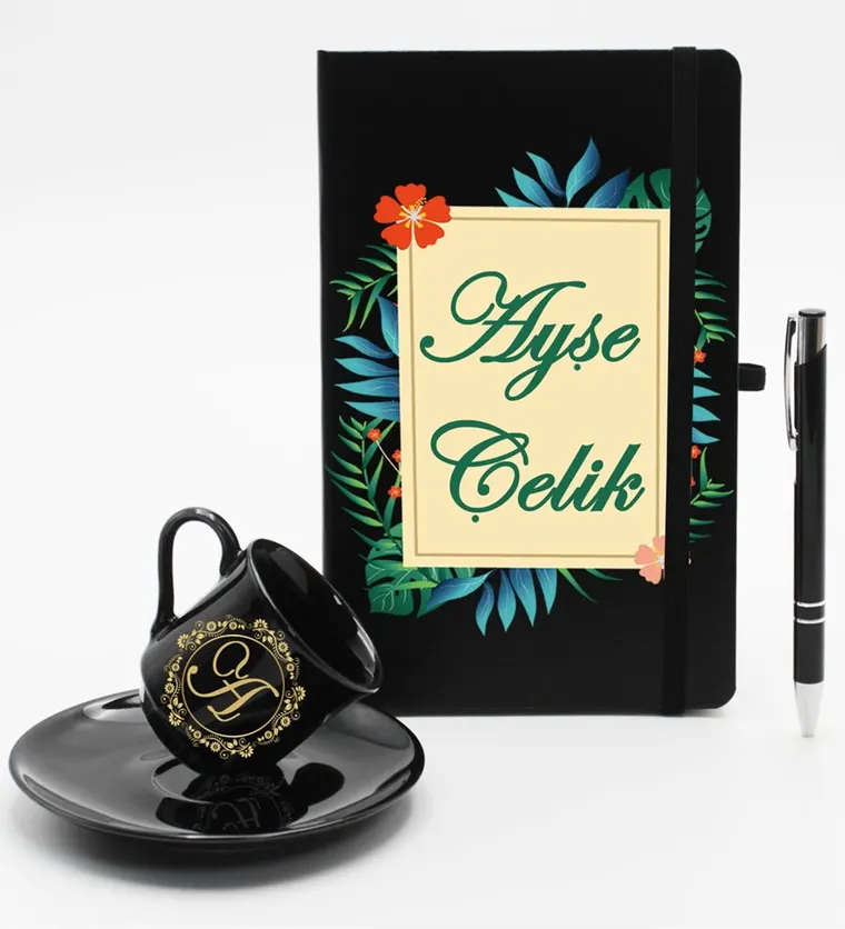 Kişiye Özel Ajanda Defter & Siyah Fincan & Roller Kalem Hediye Seti - Artvin çiçek siparişi