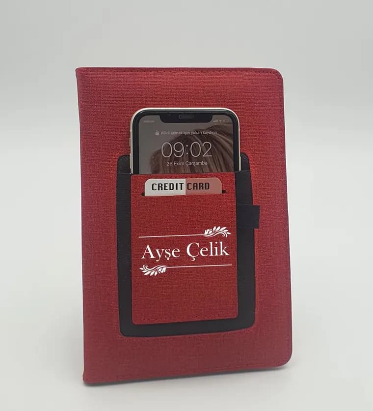 Kişiye Özel İsim Soyisim Baskılı Telefon Ve Kartlık Cepli Kırmızı Defter - Edirne çiçek siparişi