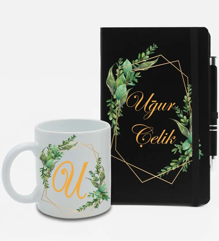 Kişiye Özel Siyah Ajanda Defter & Beyaz Kupa & Roller Kalem Hediye Seti - Artvin çiçek siparişi