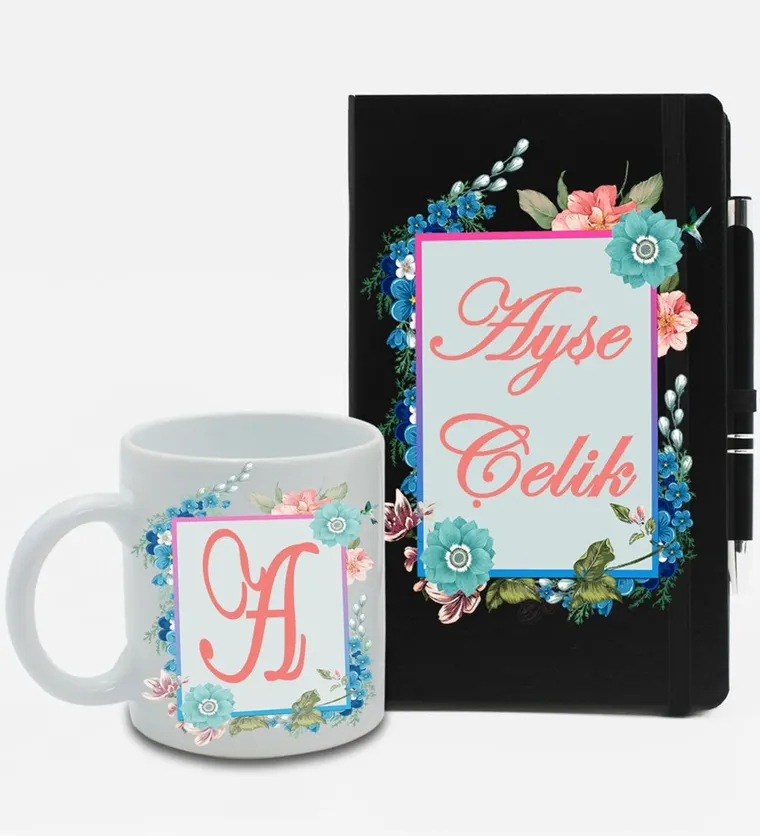 Kişiye Özel Siyah Ajanda Defter & Beyaz Kupa & Roller Kalem Hediye Seti - Artvin çiçek siparişi