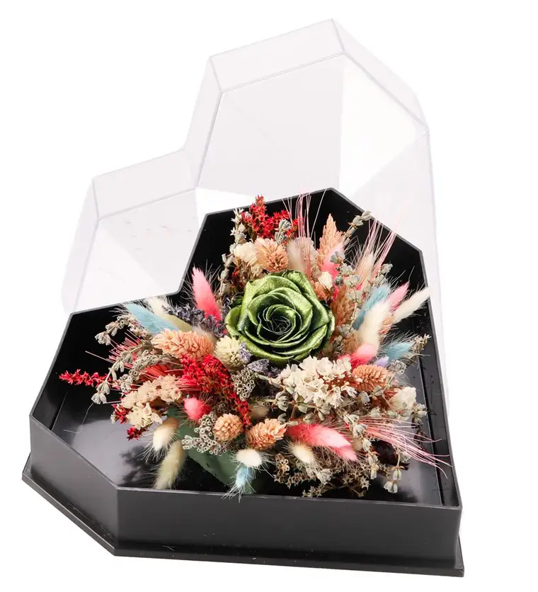 Love Box - Kalp Kutuda Dark Silver Green Solmayan Gül Tasarım - Aksaray çiçek siparişi