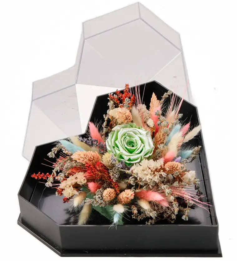 Love Box - Kalp Kutuda Light Silver Green Solmayan Gül Tasarım - Aksaray çiçek siparişi