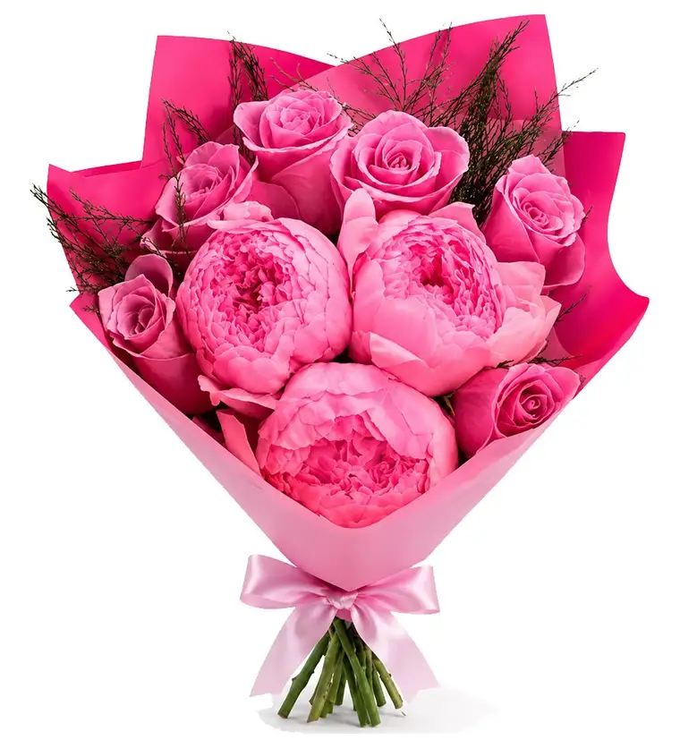 Pembe Gül ve Pembe Şakayık Buketi - Ağrı çiçek siparişi