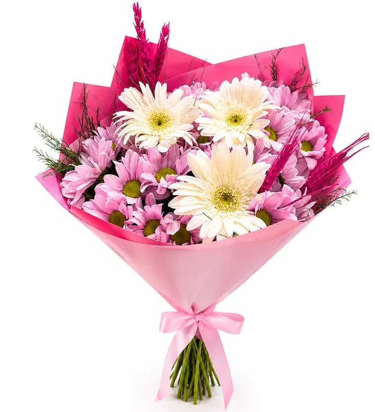 Pembe Papatya ve Beyaz Gerbera Buketi - Ağrı çiçek siparişi