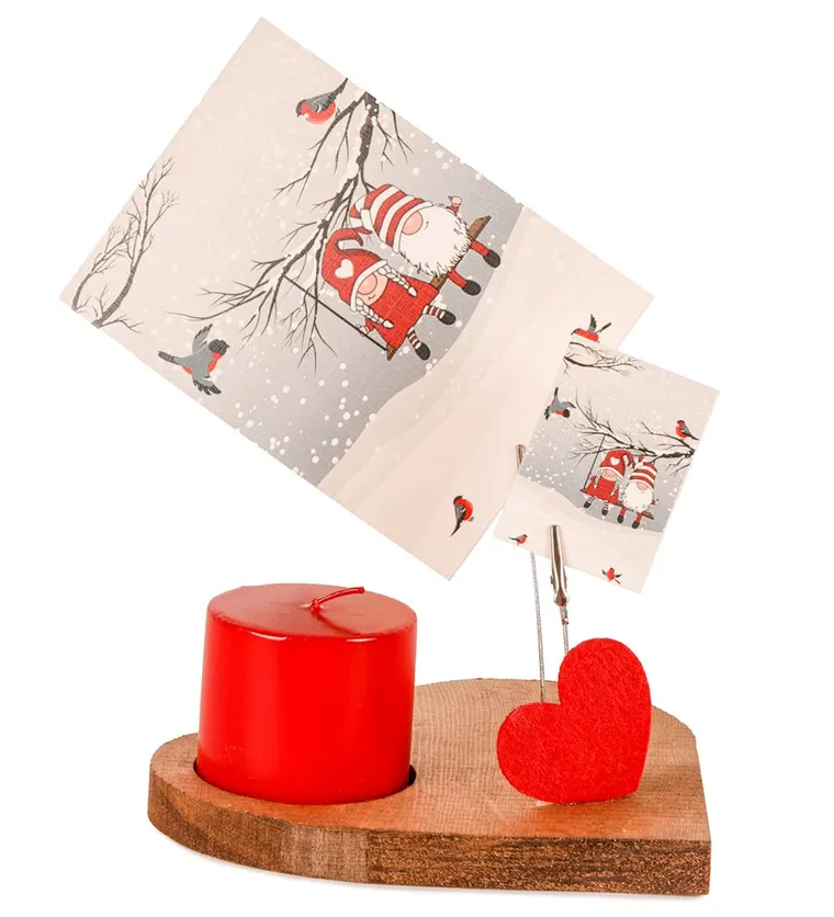 Sevgililer Günü Özel Hediye Kartı Baskılı Ahşap Kalp Mumluk - Bitlis çiçek siparişi