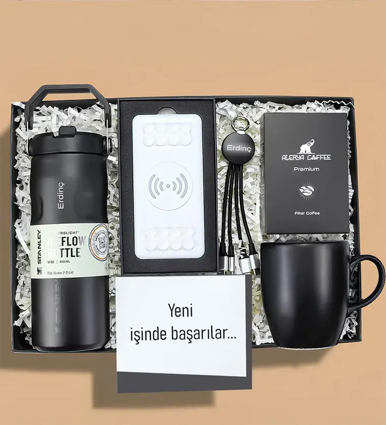 Stanley Termos Kupa Alerya Premium Filtre Kahve Çoklu Şarj Kablosu Siyah Renk Powerbank Hediye Seti - Bitlis çiçek siparişi